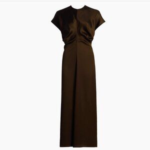 Toteme Slouch Waste Satin Dress in Brown